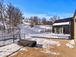 View of snow covered deck