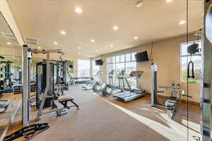 Exercise room featuring carpet floors