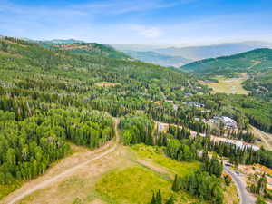 Drone / aerial view featuring a mountain view