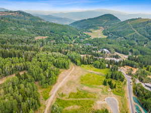 Birds eye view of property with a mountain view