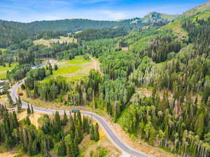 Drone / aerial view featuring a mountain view