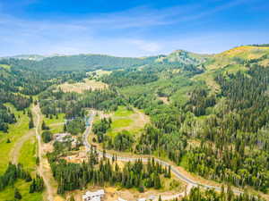 Drone / aerial view with a mountain view