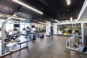 Workout area featuring expansive windows