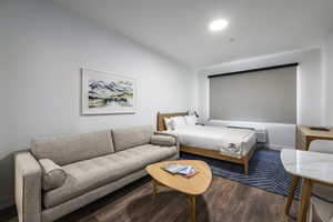 Bedroom with wood-type flooring