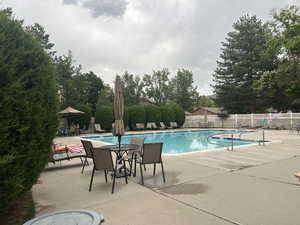 View of swimming pool with a patio area