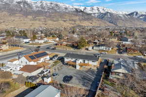 Drone / aerial view with a mountain view