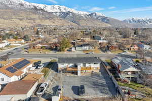 Drone / aerial view with a mountain view