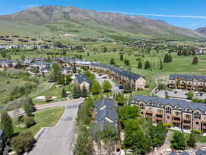 Drone / aerial view of a mountain backdrop