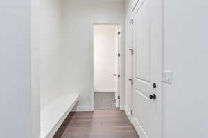 Mudroom with light wood-type flooring