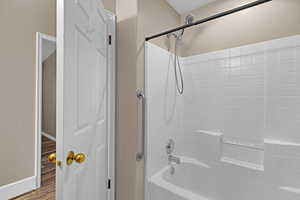 master bath with roll in shower