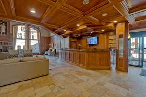 Welcome area featuring a notable chandelier