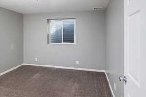 Unfurnished room with carpet floors and a textured ceiling