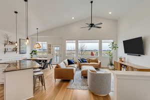 Living room featuring light hardwood / wood-style floors, plenty of natural light, and ceiling fan