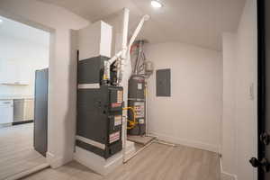 Utilities featuring secured water heater and electric panel