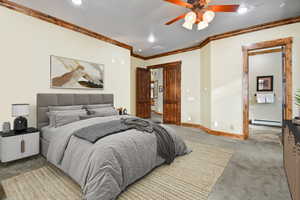 VIRTUALLY STAGED -Carpeted bedroom and ceiling fan