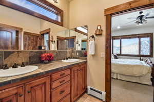 Bathroom featuring a mountain view, vanity