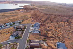 Aerial view with a water and mountain view