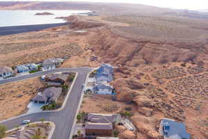 Aerial view with a water and mountain view