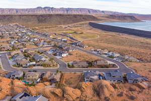 Bird's eye view with a water and mountain view