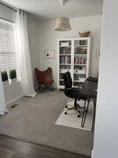 Office area with carpet flooring