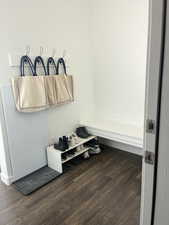 Mudroom with dark wood-type flooring