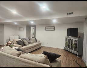 Living room featuring light wood-type flooring