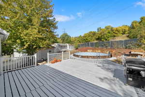 Wooden deck featuring a covered pool