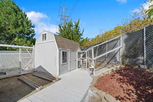 Exterior space with a shed