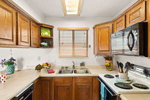 Kitchen with sink and black appliances