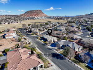 Aerial view featuring a mountain view