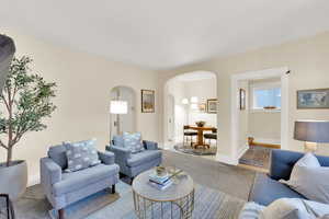 Living room with carpet floors