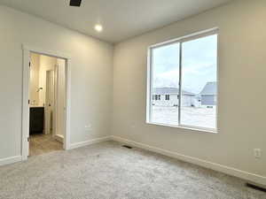 Spare room with light colored carpet and plenty of natural light