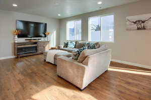 Living room featuring hardwood / wood-style flooring