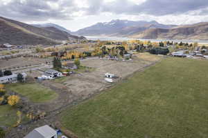 Bird's eye view with a water and mountain view