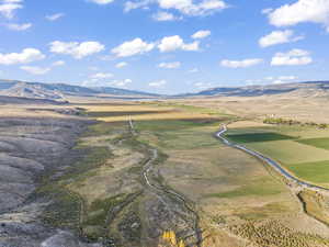 Aerial view with a mountain view and a rural view