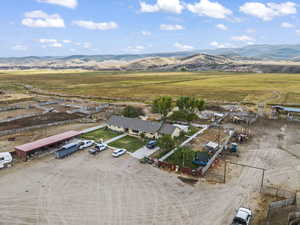 Aerial view with a mountain view and a rural view