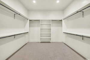 Walk in closet with light carpet