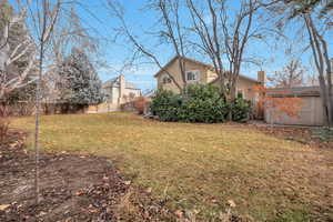 View of yard with a storage shed