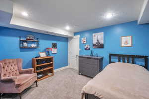 Bedroom with light carpet