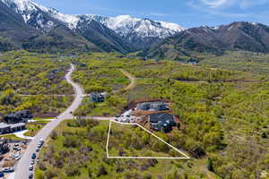 Aerial view with a mountain view