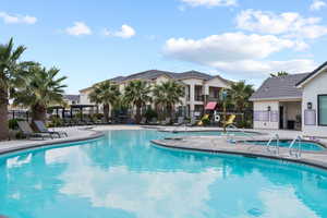 View of pool featuring a patio area