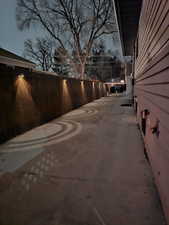 View of patio terrace at dusk