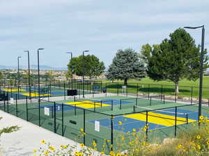 View of sport court featuring a mountain view