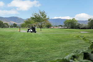 View of home's community featuring a mountain view and a yard