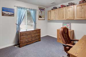 View of carpeted home office