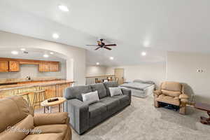 Bonus Room, Carpeted living room with ceiling fan and sink