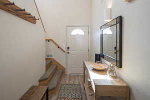 Entryway with light wood-type flooring