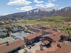 Drone / aerial view featuring a mountain view