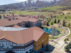 Drone / aerial view featuring a mountain view