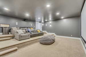 View of carpeted home theater room